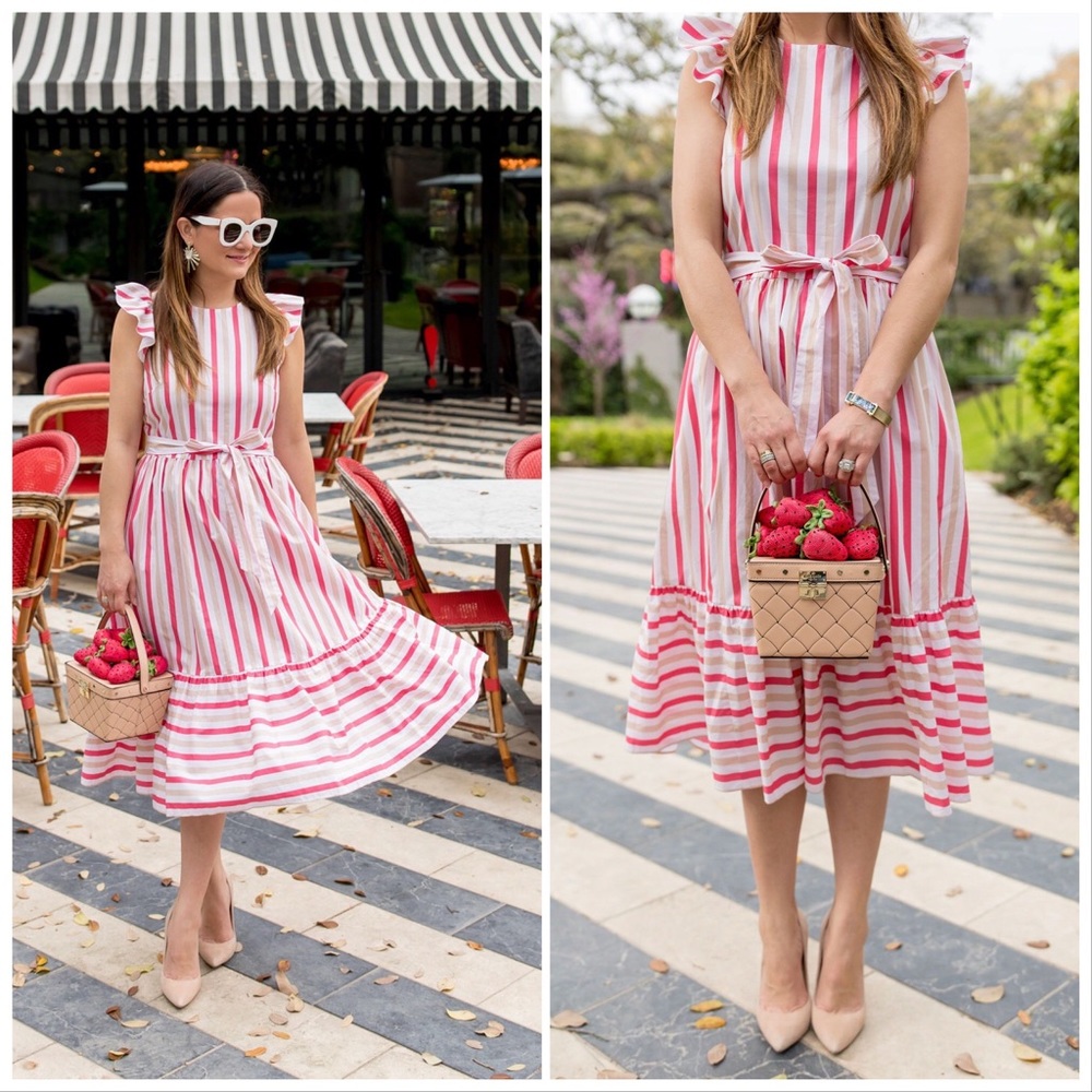 Kate spade pink and tan stripe midi dress